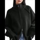 thumbnail image 3 of Suéter de Mujer con Solapa y Cremallera, Cárdigan Informal de Punto. Negro Talla Única, 3 of 8