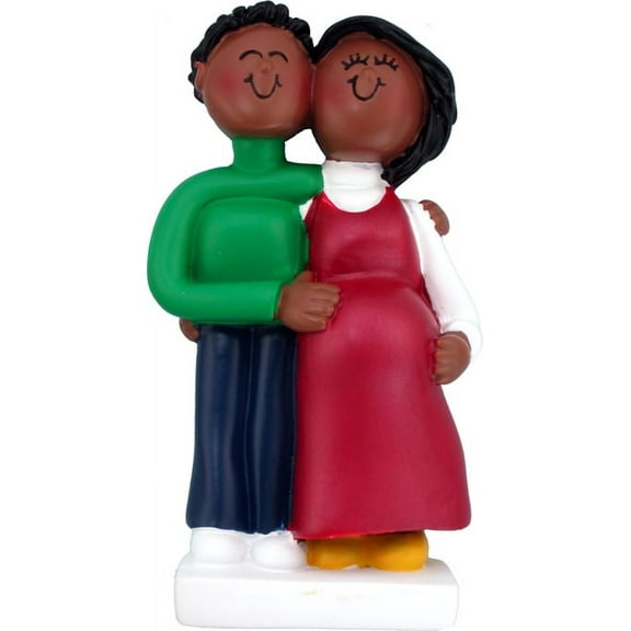 Pregnant Couple Both African-American Personalized  Christmas Ornament DO-IT-YOURSELF