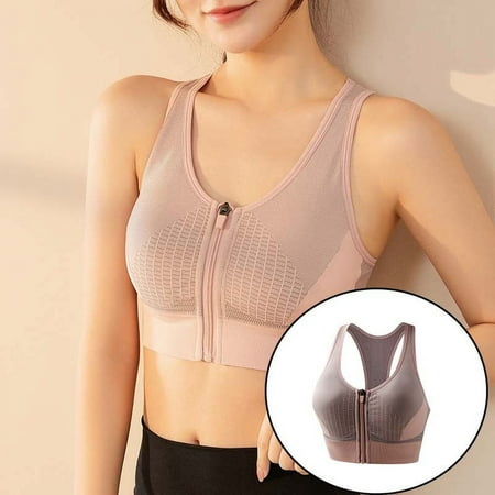 Beauty Care Up To 50% Off Tozuoyouz Contrast Color High-Strength Shockproof Front Zipper Sports Bra  Racerback  Running Bra  Tank Top  Seamless Sports Bra Pink S