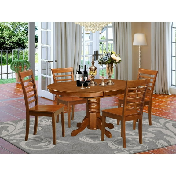 Wooden Imports Furniture APS5-SBR-W 5PC Avon Dining Table and 4 Wood Seat Chairs in Saddle Brown Finish