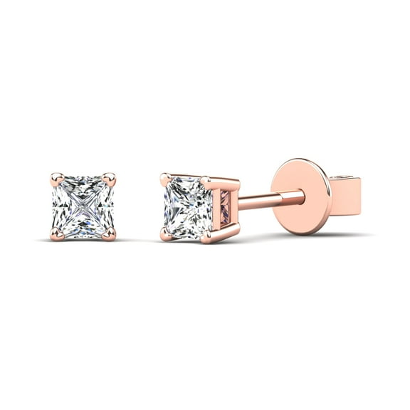0.16 Carat Natural Princess-Cut White Diamond Stud Earrings for Women in 10K Rose, White and Yellow Gold