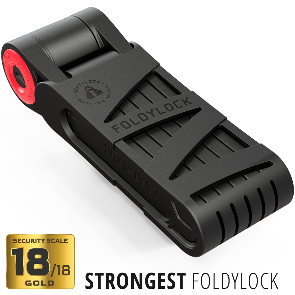 Seatylock FoldyLock 90cm Black with Red - Premium High Security Folding Bike Lock - Sold Secure Gold Rated Heavy Duty Anti Theft Guard with Keys
