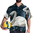 thumbnail image 4 of Swan Men's Short Sleeve Hawaiian Poplin Shirt, Casual Printed Button Down Summer Beach Shirts - Unisex, 4 of 6