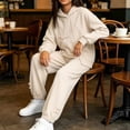 thumbnail image 4 of Girls Outfit Set Baggy Long Sleeves Hooded Sweatshirt Side Stripe Flare Pants 2 Piece Casual Lightweight Fashion Outfits White 13-14 Years, 4 of 5