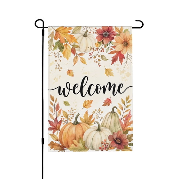Welcome Garden Flag with Pumpkins & Autumn Flowers 12x18 Outdoor Decor