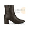 thumbnail image 3 of BLISSFUL STEP Women's Ankle Boots Chunky Heel Square Toe Side Zip Faux Leather Booties Coffee 5.5, 3 of 5
