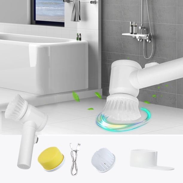 Electric Cleaning Brush | Handheld Rechargeable Scrubber | 3 Replaceable Heads | Multi-Purpose for Kitchen Bathroom Shoes Tile Sink | 2-Speed 1200mAh USB Powered | Ergonomic Design | 15.2x8.1x21.7cm
