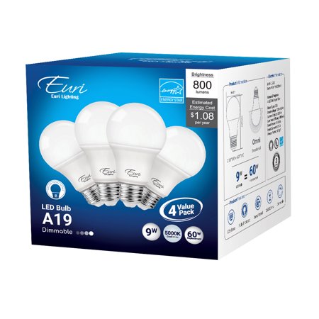 

Euri Lighting 60-Watt Equivalent A19 Dimmable LED Light Bulb Cool White (4-Pack)