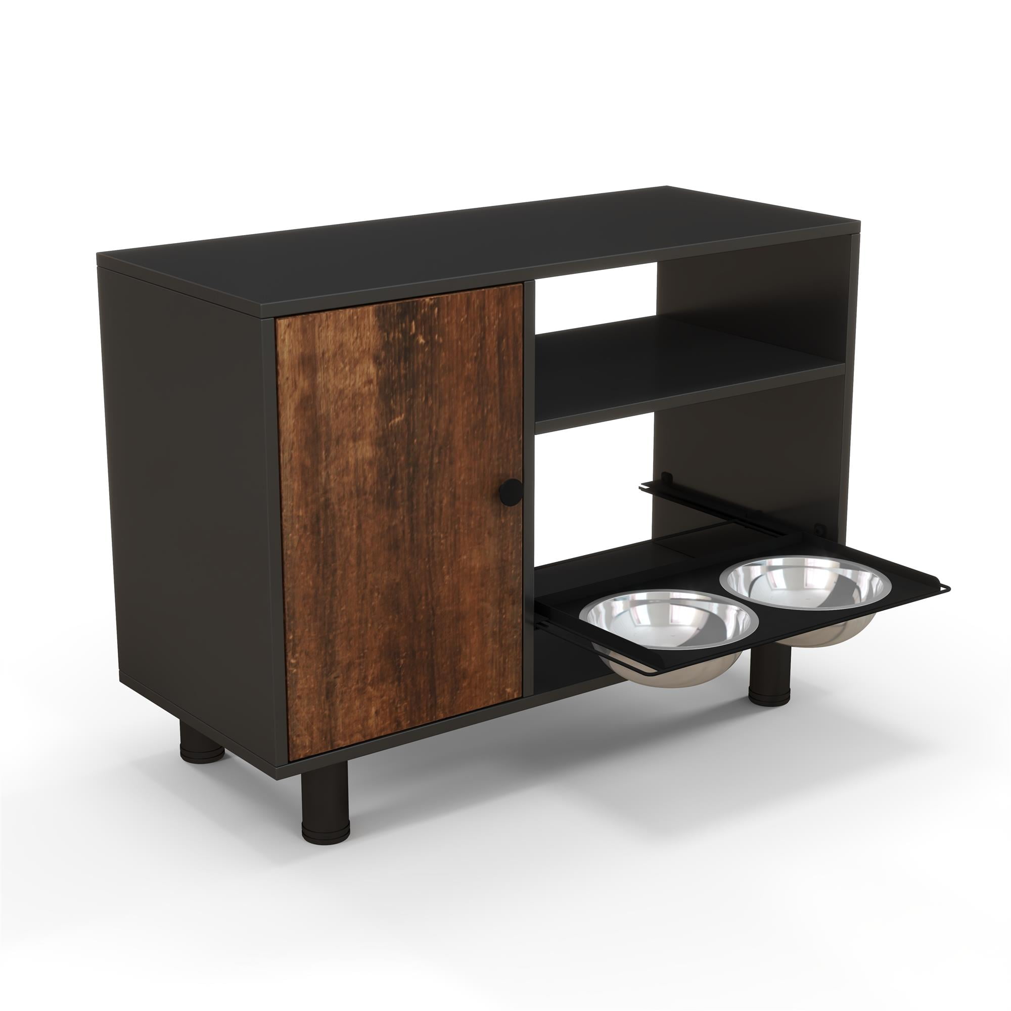 Pefilos 31" Dog Food Storage Cabinet, Large Pet Feeding Station with Stainless Steel Double Pull Out Raised Dog Bowls, Cat Toy Storage Containers Furniture, Black Pefilos 31" Dog Food Storage Cabinet, Large Pet Feeding Station with Stainless Steel Double Pull Out Raised Dog Bowls, Cat Toy Storage Containers Furniture, Black