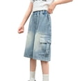 thumbnail image 5 of Kids Unisex Elastic Waist Cropped Denim Pants Boys Girls Casual Loose Fit Capri Jeans for School, 5 of 6