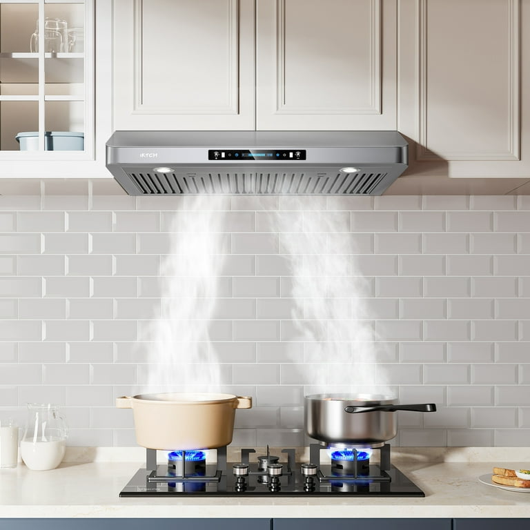 IKTCH 30 inch Insert Range Hood, 900 CFM Stainless Steel Kitchen Vent Hood,  Ducted/Ductless Convertible Built-in Range Hood with 4 Speed Gesture