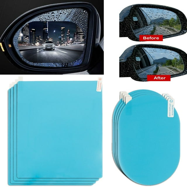 8Pcs Car Rear View Mirror Film Waterproof Protective Film Anti Fog Anti Glare Anti Scratch Anti Water Mist HD Mirror Window Film for Cars Blind Spot Safe Driving