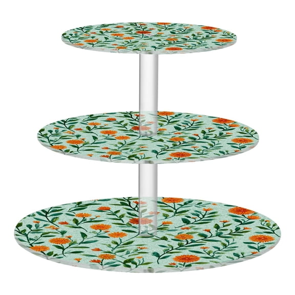 3 Tier Acrylic Cupcake Stand Light Green Orange Wildflowers Dessert Display Tower for Birthday Wedding Party