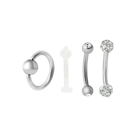 Body Jewelry Women's 16G Assorted Eyebrow Jewelry 4-Pack
