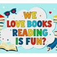 thumbnail image 4 of Colorful Book Themed Banner with Stacked Books Heart Shaped Sunglasses Stars for Book Lovers Reading Events Book Fairs School Libraries Classroom Decorations Party Backdrops, 4 of 7
