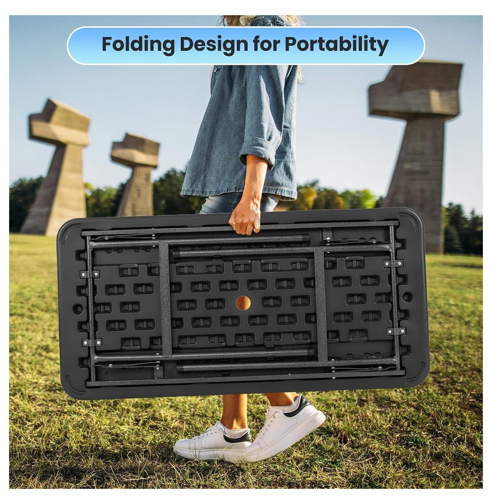 Folding Ice Cooler Table with Matching Skirt, Drain Hose & Bucket, Foldable Beverage Cooler Buffet Cooler Server, Portable Chill Table for Party, Picnic, BBQ, Camping (Black)