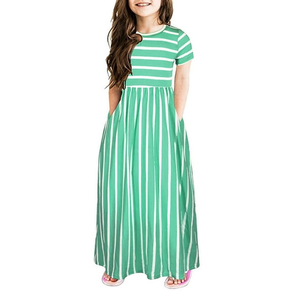 Fsqjgq Baby Girl Clothes Girls Size 10 Dresses Cute Baby Girl Clothes 18-30 Months Green Print Dresses Sleeve Kids Baby Clothes Toddler Dress Striped Short Girls Dress&Skirt 8