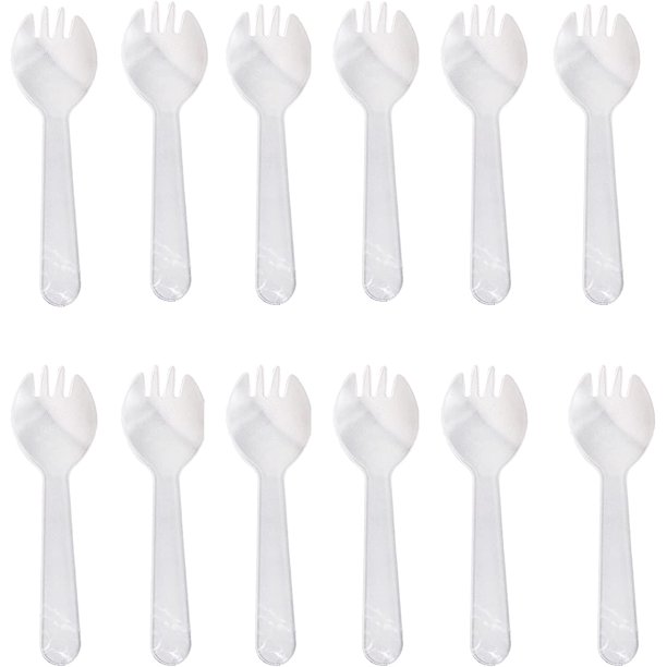 300 Pieces Disposable Plastic Forks Individually Wrapped 2 in 1 Spork