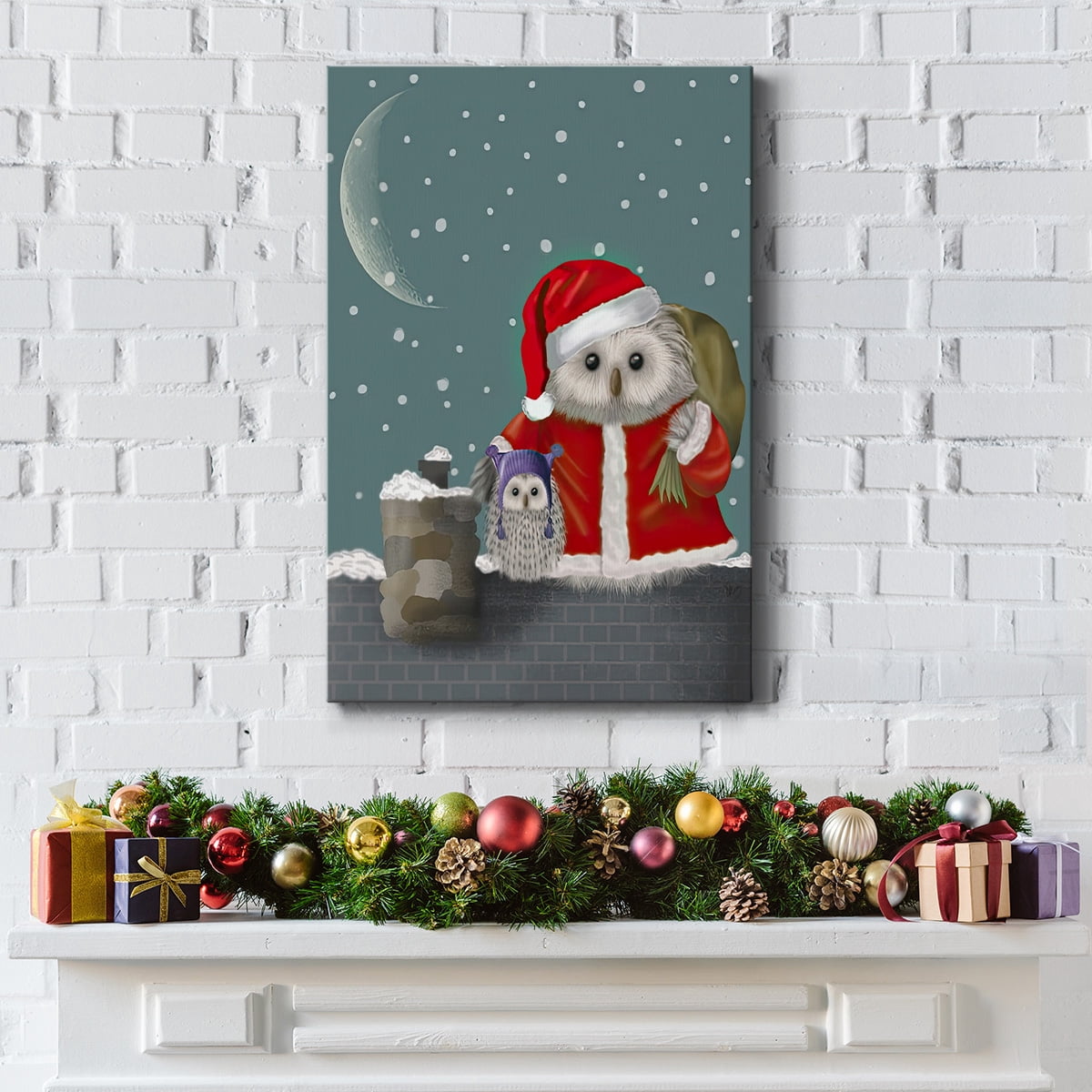 Christmas Santa Owl- Gallery Wrapped Canvas