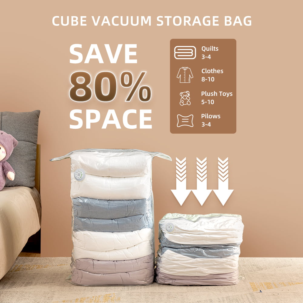 TAILI 4 Pack Jumbo Cube Vacuum Storage Bags, Extra Large Vacuum Seal Bags  for Comforters Blankets Beddings Clothes Quilts Duvets, Free Up 80% Space,  Closet Organizers, Moving Packing Storage Bags 