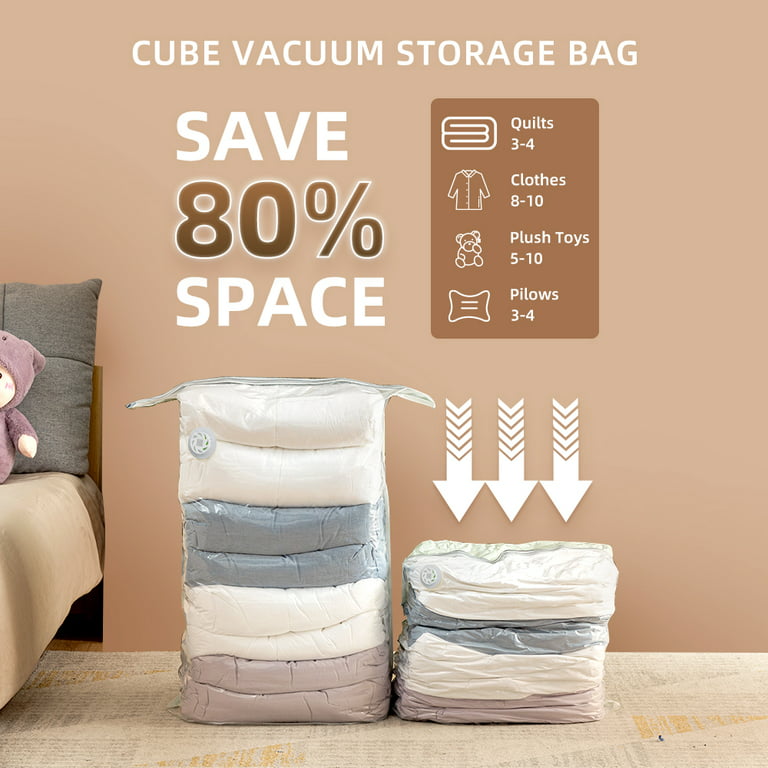3 Pack Cube Vacuum Storage Bags, Jumbo Vacuum Cubes for Storage Vacuum  Sealed, Extra Large Space Saver Vacuum Storage Bags for Bedding, Clothes