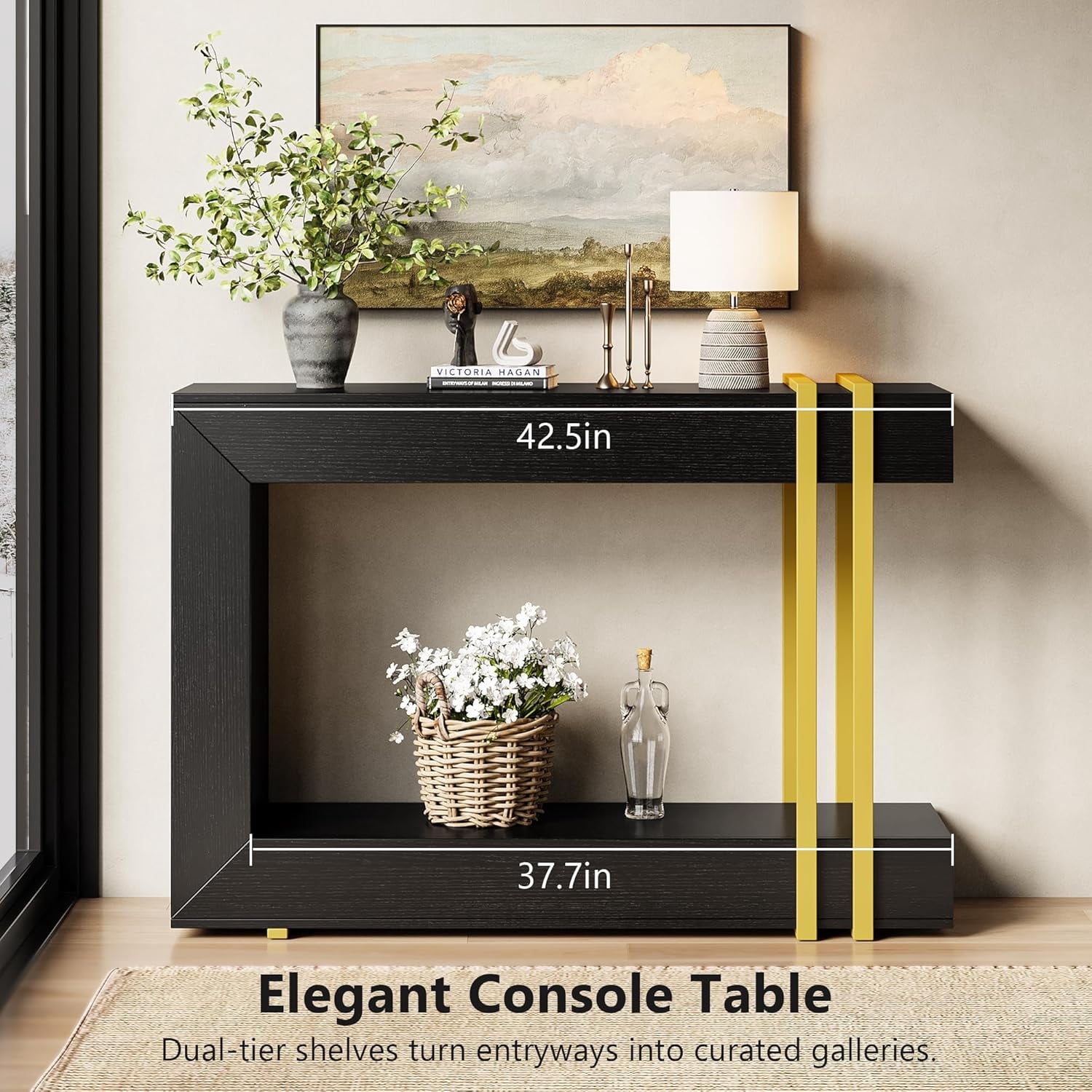 Einhomn Entryway Table,2-Tier Narrow Console Table Behind Couch with Storage,42.5" Wooden Hallway Table for Living Room,Entrance,Foyer,Black