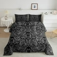 thumbnail image 2 of Damask Gothic Bedding Set Adults Antique Victorian Comforter Set Queen,Grey Black Sugar Skull Down Comforter Vintage Baroque Floral Goth Duvet Insert,Exotic Bone Skeleton Bohemian Decor, 2 of 7