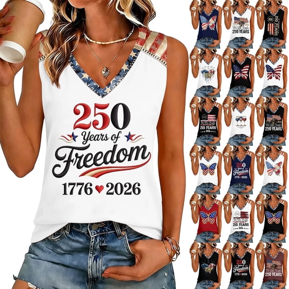 Iaqnaocc American Flag Womens Tank Tops 250th Anniversary Usa Shirt Patriotic Loose Freedom 250th Anniversary Flag 4th Of July Summer Sleeveless Independence Day 1776 T-Shirt White XXL