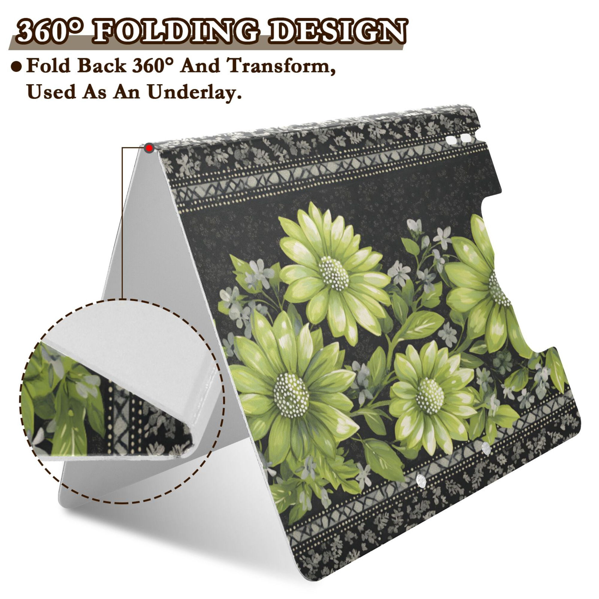 FORMRS A4 Clipboard Folder with Pen Holder Horizontal Foldable School Office Binder, Green Flowers