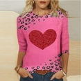 thumbnail image 2 of Goodeals Valentines Day Shirts for Women Plus Size Blouses Love Heart Graphic Tees Soft Comfy /4 Length Sleeve Pullover Top Crewneck Loose Tunic Tees(Pink,XL), 2 of 4