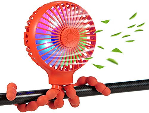 scurry Upgraded Stroller Fan Mini Battery Operated Fan Small USB Rechargable Desk Fan Baby Portable Fan Flexible Tripod Clip On Fan with 3 Speeds Baby Stroller Fans for CarSeat Crib Treadmill (Orange)