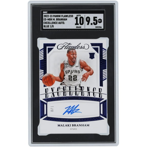 Malaki Branham San Antonio Spurs Autographed 2022-23 Panini Flawless Excellence Blue #ES-MBH #1/8 SGC Authenticated 9.5/10 Rookie Card - Fanatics Authentic Certified