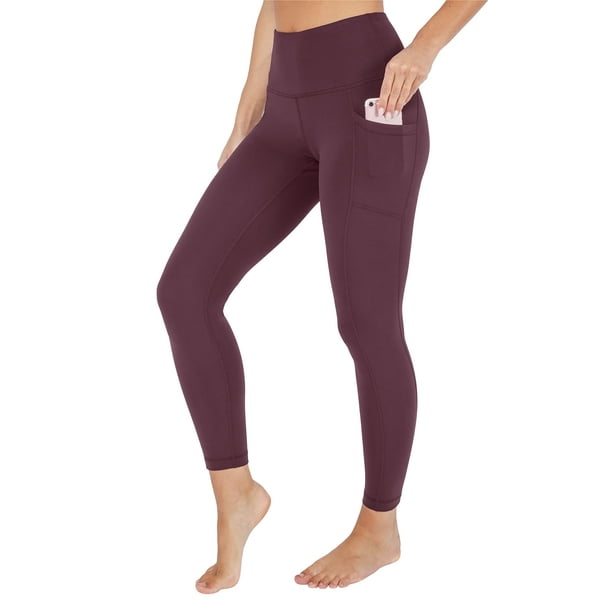 Yogalicious High Waist Ultra Soft Ankle Length Leggings with Pockets -  Mauve Wine Nude Tech - Small 