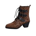 thumbnail image 2 of EliteGoogv Womens Leopard Print Mid Calf Boots Lace Up Dial Strap Faux Suede Boots For Women Winter Comfortable Footwear US:9, 2 of 9