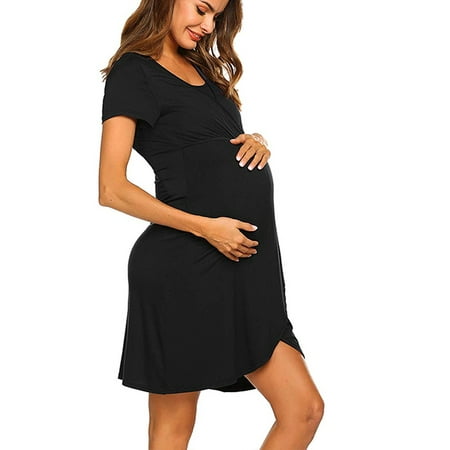 Women Short Sleeve Breastfeeding Pregnancy Mini Dress Maternity Nursing Casual Party (Best Nursing Clothes For Summer)