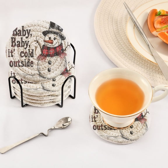 BZSMCE 6Pcs Drink Coasters With Holder 3.94Inch Snowman with Hats Creative Coil Coaster Coasters Colors Absorbent Coasters for Drinks Coasters Set Thicken Heat for Home Table