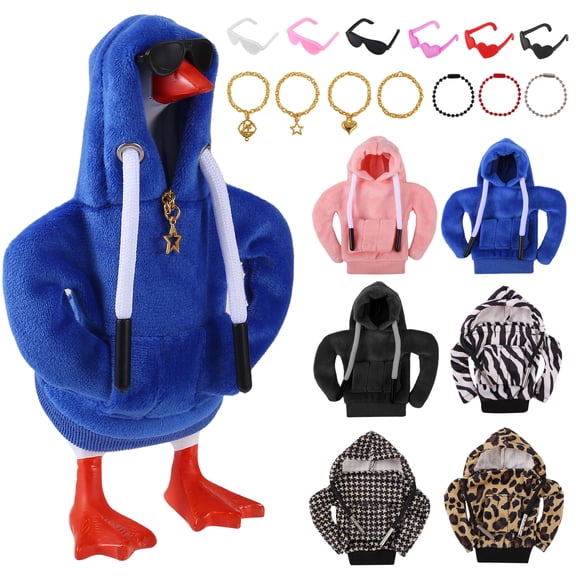 Armscye 7 inch Desk Goose Statue with 6 Interchangeable Outfits, Fun Office Desk Decor, Cubicle Decor, Home Accent, Funny Novelty Gift