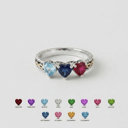 Personalized 3 Birthstone Heart Ring for Mom | Custom Family Ring Gift | Mothers Day Jewelry for Grandma Mother