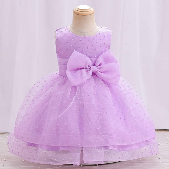 Edvintorg Toddler Girl Dresses Sleeveless Lace Bow Mesh Lace Gauze Dress Princess Dresses for Girls 0-3Years 1St Birthday Party Kids Gift