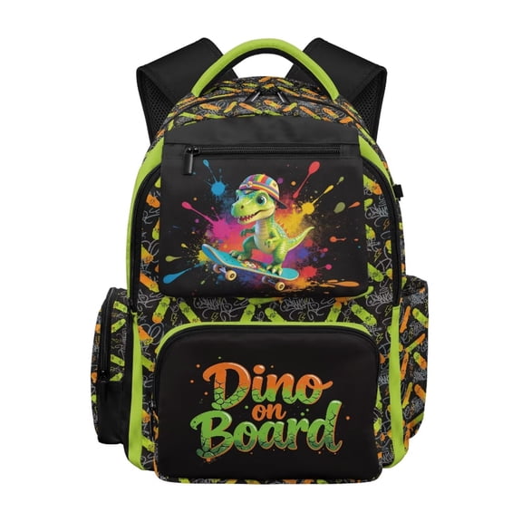 Jeiento Kids School Backpack 17 Inch Large Capacity Lightweight Water-Resistant Skateboarding Dinosaur Bookbag with Multi-Pocket Adjustable Straps for Boys Casual Daypack