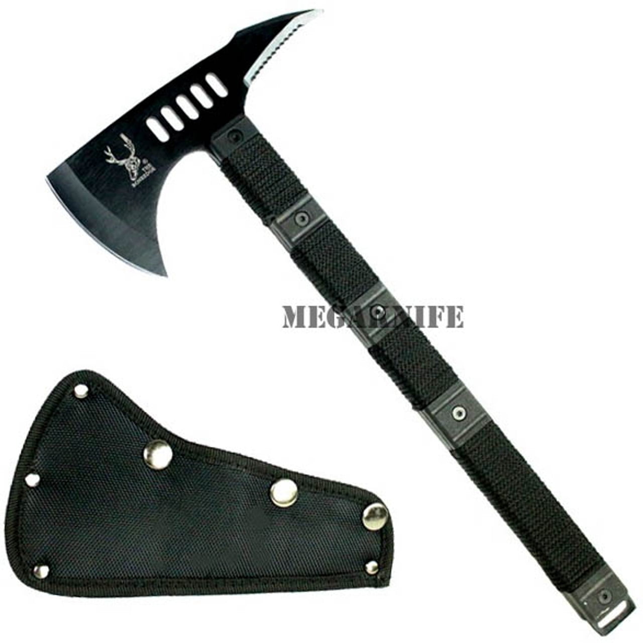 14" Black Outdoor Camping Survival Hunting Axe Hatchet Fixed Blade Knife