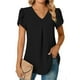 thumbnail image 1 of Blusas de gasa elegantes de verano para mujer, cuello en V, manga corta de pétalo, camisetas básicas plisadas informales, negro XXL, 1 of 3