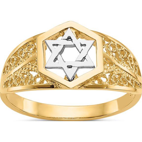 14K Two-Tone Polished Star Of David Ring (Size 7) Made In United States k5737