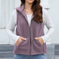 thumbnail image 2 of Kaemgyyd Womens Fuzzy Sherpa Fleece Jacket Lightweight Vest Cozy Sleeveless Cardigan Zipper Casual Outerwear with Pocket, 2 of 5