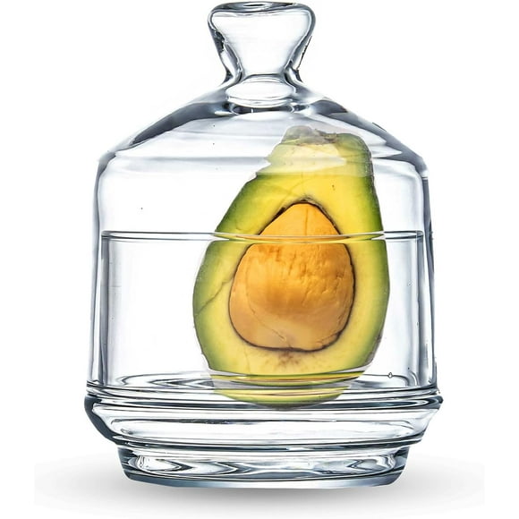 shiyou-Glass Salt and Pepper Containers with Glass Lid 2 Pcs, Multipurpose Tomato, Avocado, Onion, Lemon Keeper/Saver/Container/Storage, Citrus Mini Containers for Fridge (2 PCS)