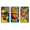 thumbnail image 2 of Designart "Vivid Spheres - A Pop Art Palette III" Modern Geometric Framed Wall Art Set Of 3 - Yellow Abstract Geometric Frame Canvas Set For Living Room Decor, 2 of 6