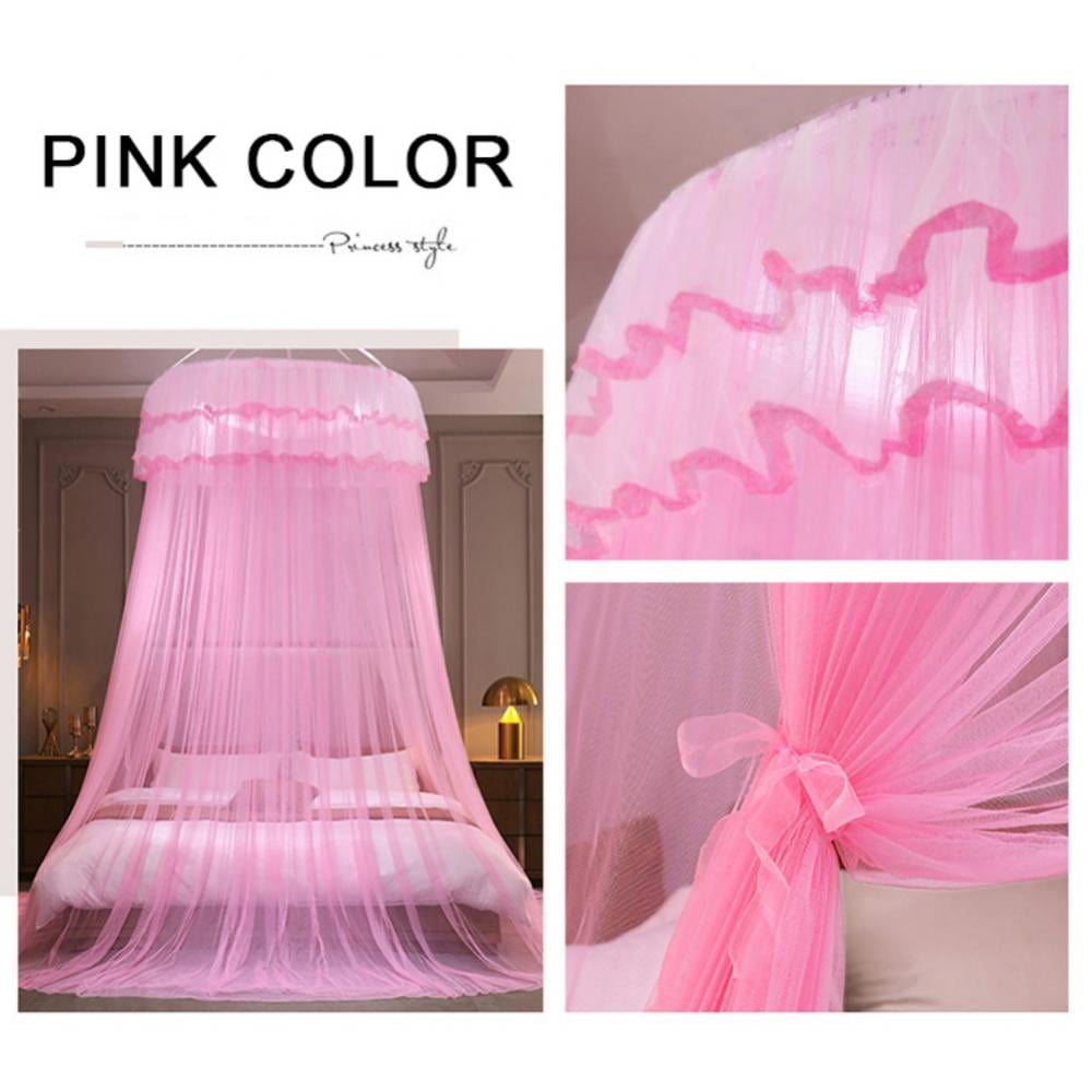 Princess Bed Canopy for Girls Pink Bed Curtains Sheer Bed Curtains Mesh Dome Bed Canopy Round Canopy Curtain for Girls, Pink