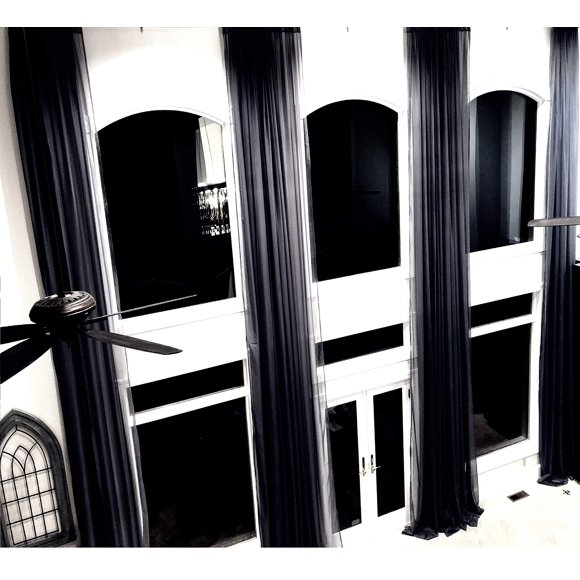Extra Long Sheer Voile Curtain Panel Custom Made Length for high Ceiling 2 Story. (10 ft, Black)