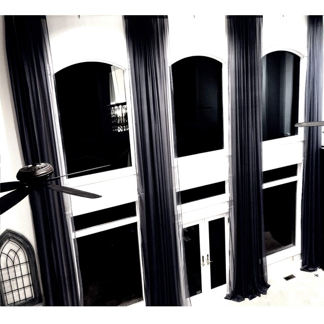 Extra Long Sheer Voile Curtain Panel Custom Made Length for high Ceiling 2 Story. (10 ft, Black)