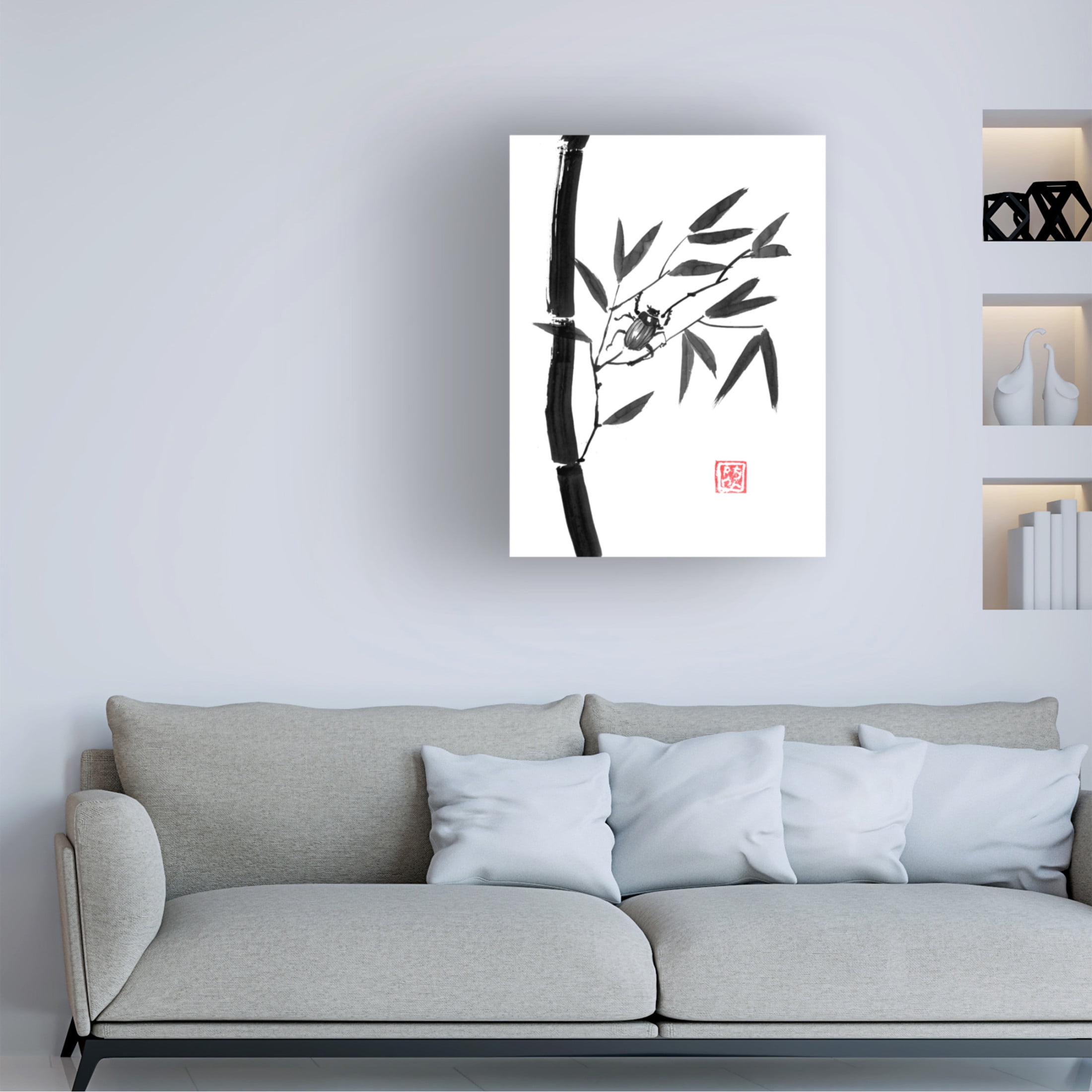 Canvas Wall Art - Pechane 'Bamboo And Beetle' Wall Art for Living Room, Bedroom, or Office Décor by Trademark Fine Art - 18 x 24 Inches